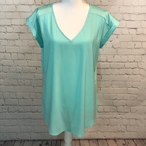 ♥️Express short sleeve blouse top turquoise sz L - Picture 4 of 8